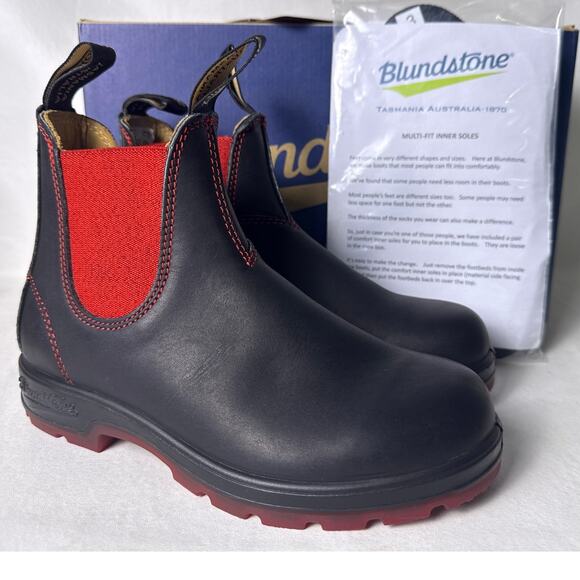 Blundstone 1316 Chelsea Boot Black Leather Red Elastic Women's US 6.5 Pull On - Picture 1 of 10